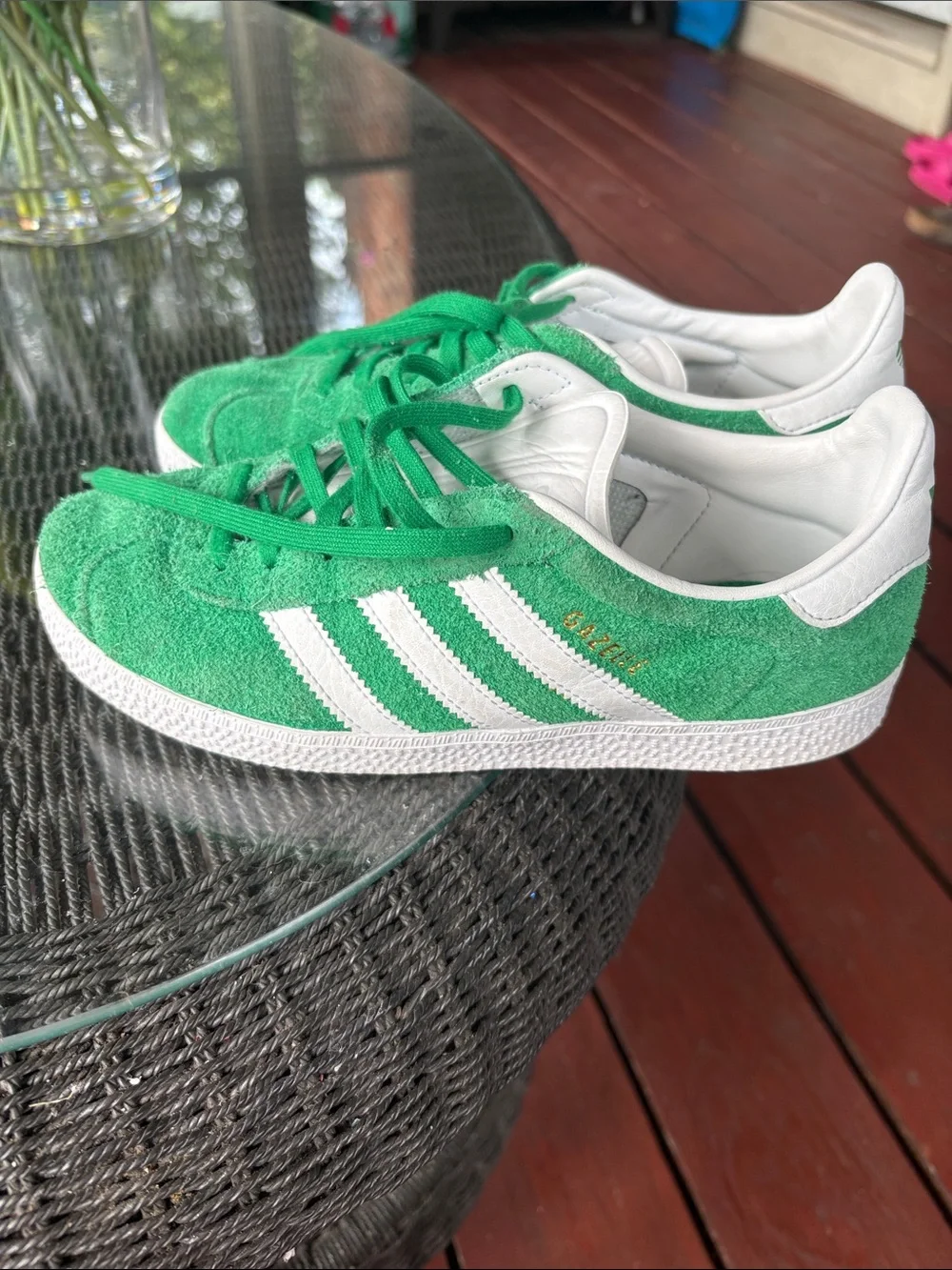 adidas Green Suede Sneakers with White Stripes